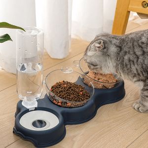 Cuencos para perros Alimentadores Comida para gatos Agua Doble Alimentación automática Soporte alto Cuello antideslizante Beber gatito Cachorro Suministros para mascotas 230307