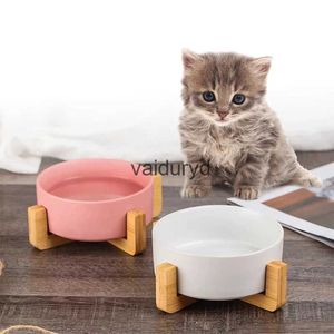 Hondenkommen Feeders Keramische voerbak Schotel met houten standaard Geen morsen Keramische dubbele voerbak voor honden Kattenvoer Watervoeder Katten Kleine honden Huisdier bowlvaiduryd6