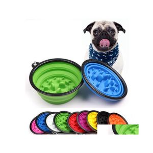 Hondenkommen Feeders Inkapsibele huisdierkat Voedingskom trage voedsel water Dish Feeder Sile Foldable Choke voor buitenreizen 9 kleuren naar dhplk
