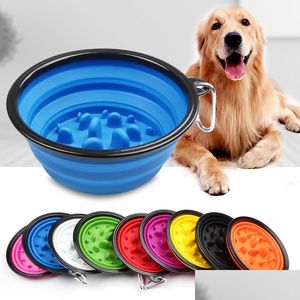 Bols Pour Chiens Mangeoires Pliable Alimentation Lente Bol Pour Animaux De Compagnie Sile Voyage En Plein Air Portable Chiot Conteneur De Nourriture Mangeoire Plat Drop Delivery Ho Dhdxt