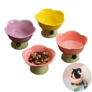 Bols pour chiens Mangeoires Bol pour chat en céramique mignon Forme de fleur antidérapante Chiens à pied élevé Mangeoire pour chiot Nourriture Eau Élevé Plat surélevé Fournitures pour animaux de compagnie 230307