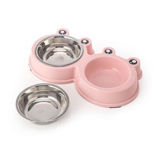 Hondenkommen voeders schattige kikkervorm ronde huisdier voedsel water feeder roestvrij staal drinkgerecht katten puppy voeding accessoires drop deliv dhkgu