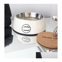 Hondenkommen Feeders Designer Bowl Pet Zwart en Wit Kat Letter Logo Gedrukt Drink Food Set Drop levering Huis Tuinbenodigdheden Otner