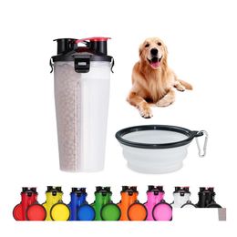 Gamelles pour chiens Mangeoires pour chiens 2 en 1 Bouteille d'eau pour chiens Bols de nourriture pour animaux de compagnie Voyage Aliments pour chats Conteneur Coupes à vaisselle Outils Fournitures pour animaux de compagnie WQ46 Dhnts