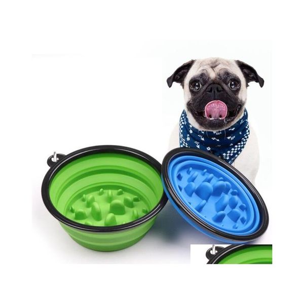 Chien Bols Mangeoires Bol Portable Pliable 2 Tailles Alimentation Pour Animaux De Compagnie Nourriture Lente Chat Mangeoire À Eau Plats Voyage Étranglement Pliable Avec Goutte Dhjwh