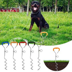 Bols pour chiens Mangeoires tenant des piquets Heavy Duty Spiral Ground Spike Backyard Play Puppy Pieu pratique en plein air 230928