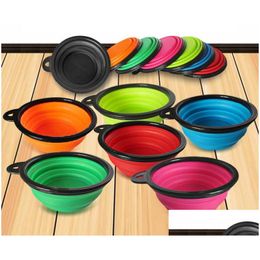 Comederos para perros Comederos para el hogar Mascotas Cachorro Gato Alimentador Sile Plegable Tazón de alimentación para mascotas Plato de agua plegable de viaje 7 colores para elegir Dhcqu