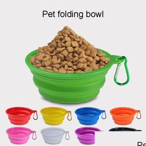 Bols pour chiens Mticolors Sile Bol pliant pour animaux de compagnie Ustensiles rétractables Fontaine à boire pour chiot Mousqueton de voyage en plein air portable B Dhigl