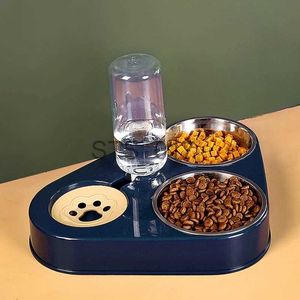 Dog Bowls Feeders Other Pet Supplies 3 in 1 Cat Bowl Automatic Pet Feeder Drinking Bowl Stainless Steel Puppy Feeding Water Dispenser for Small Large Dog Cats x0717 x07