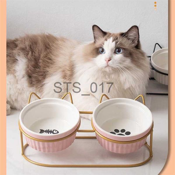 Bols pour chiens Mangeoires Autres fournitures pour animaux de compagnie Chats mignons Mangeoires pour chiens Bols Bols pour chats surélevés en céramique double Bols pour animaux de compagnie