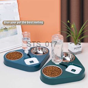 Bols pour chiens Mangeoires Autres fournitures pour animaux de compagnie Bol pour chat pour animaux de compagnie Mangeoire automatique pour chien 1000ML Bouteille d'eau pour chien Bol de nourriture pour chat Bol en acier inoxydable double pour animaux de compagnie 3 bols Accessoires pour chat x07