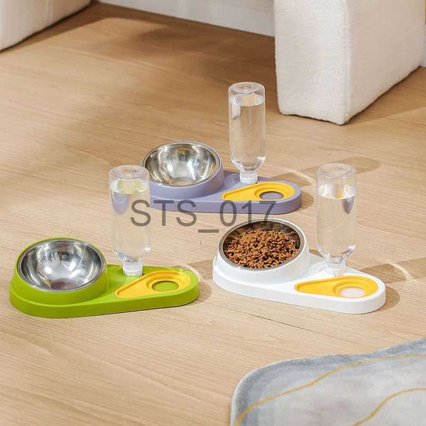 Bols pour chiens Mangeoires Autres fournitures pour animaux de compagnie Bol de nourriture pour chat pour animaux de compagnie Mangeoire automatique Bol de nourriture pour chat en acier inoxydable pour chien avec fontaine à eau Distributeur de nourriture pour animaux de compagnie Accessoires pour chien x0717