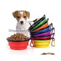 Hondenkommen Voerbakken Hondenkommen Opvouwbare draagbare voedselcontainer Sile Bowl Puppy Opvouwbare voeding met klimgesp Drop Delive Dhnbe