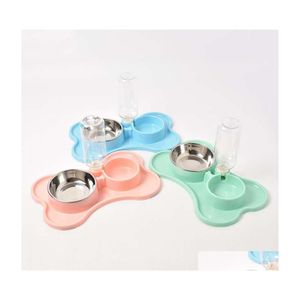 Bols pour chiens Mangeoires pour animaux de compagnie Matic Feeder Bol à boire Chat Double Alimentation en eau Distributeur de grande capacité VT1537 Drop Livraison Accueil Dhlqu