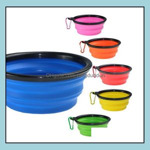 Hondenkommen Feeders Pet Sile Puppy Inklapbare Bowlpet Feeding Bowl met klimmende gespannen Draagbare honden Voedselcontainer SN4459 DH4FX