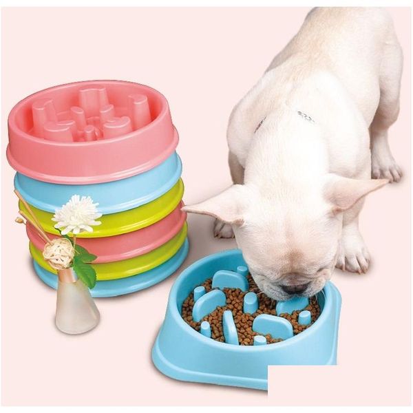 Chien Bols Mangeoires En Plastique Pet Feeder Anti Choke Bol Chiot Chat Ralentir Manger Alimentation Saine Plat Jungle Design Rose Bleu Vert D Dh7Ei