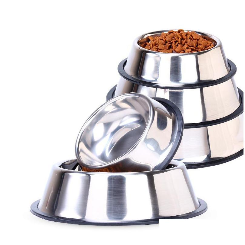 Dog Bowls Feeders Stainless Steel Dog Bowl Round Wear Resistant Practical Pet Feeders Dishes Anti Skid Ring Cat Dogs Sturdy Bowls Dhiqf