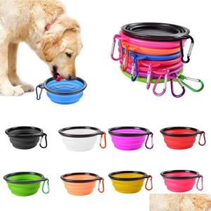 Bols pour chiens Mangeoires Stock Pet Pliant Conteneur de nourriture portable Sile Bol Chiot Pliable Alimentation avec escalade Drop Livraison Accueil G Dhkw1