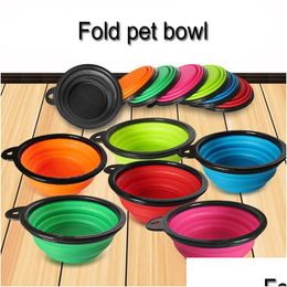 Comederos para perros Venta al por mayor 7 colores Viajes al aire libre Portátil Plegable Gato Alimentación Bebedero Sile Plegable Plato de agua Fe Dh24T