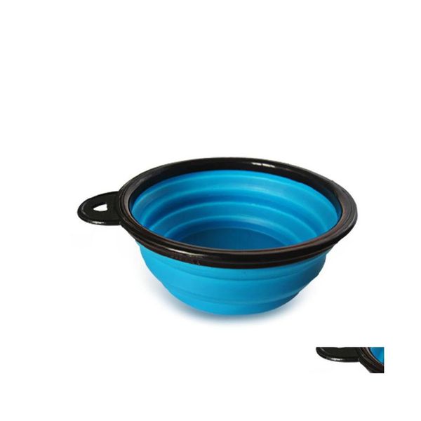 Comederos para perros Venta al por mayor 7 colores Viajes al aire libre Portátil Plegable Pet Cat Tazón de alimentación Sile Plato de agua plegable Alimentador Dh02 Dhkmc