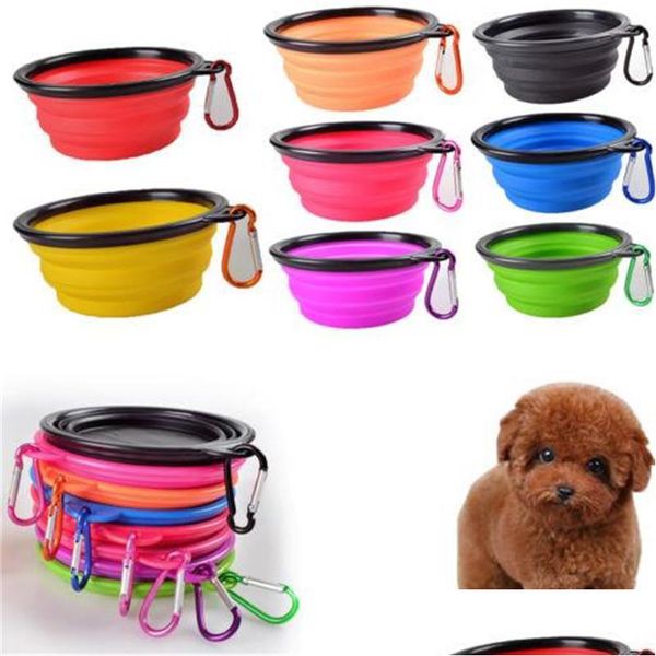 Cuencos para perros Alimentadores Venta al por mayor Pet Portable Travel Plegable Cat Feeding Bowl 350Ml Plato de agua Sile Alimentador plegable Drop Delivery Hom Dhm9K