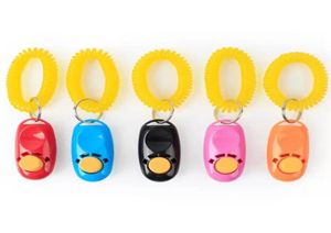 Hondenknop Key Chain Clicker Pet Sound Training met polsband klik Trainer Tool Aid Guide Pets Dogs Leveringen 11 kleuren Beschikbaar 9120895