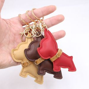 Hondenauto sleutel ketens gesp puppy bulldog hanger sleutelhangers ringen houder pu lederen dier charmes cartoon heren sieraden accessoires mode dames tassen sleutels