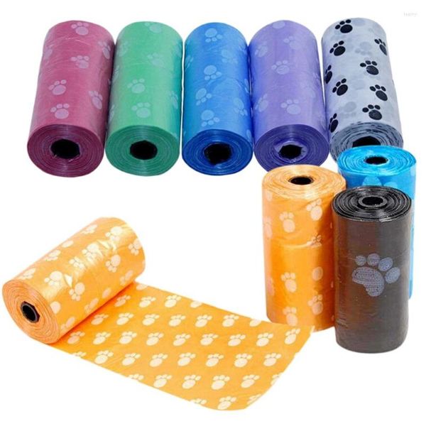 Fundas de asiento de coche para perros, 15 uds./rollo, bolsa de caca de desechos de mascotas degradables con estampado de perrito para gato, venta al azar de Color