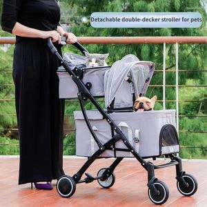 Housses de siège de voiture pour chien 4 roues pour animaux de compagnie Double couche chat chiot poussette détachable Portable pliable poussettes voyage