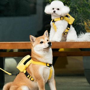 Housses de siège de voiture pour chien harnais de sac à dos avec ensemble de laisse de 1.5 m sacs de selle de marche en plein air pour animaux de compagnie jaune mignon Flexible réglable