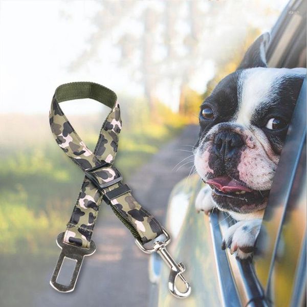 Housses de siège de voiture pour chien ceintures de Camouflage réglables en Nylon ceinture de sécurité de véhicule pour animaux de compagnie voyage léopard corde accessoires fournitures