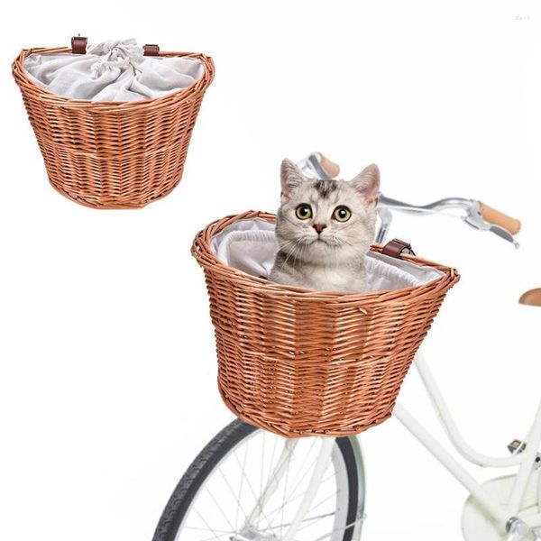 Fundas de asiento de coche para perros, cesta de bicicleta para gatos, manillar delantero tejido para bicicleta, mimbre, para adultos, niños y niñas, pequeña para bolsa de transporte de mascotas