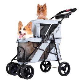 Hondenauto-stoelhoezen Dubbellaags aparte kamergaas Breathabiele wandelwagen voor kat snel opvouwbare huisdierendrager 6kg/15kg lager
