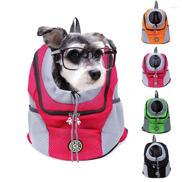 Fundas de asiento de coche para perros, mochila de viaje portátil de doble hombro plegable para exteriores, bolsa de transporte para gatos y mascotas, cabeza de malla frontal