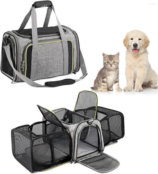 Housses de siège de voiture pour chien Pet Carrier Sac de voyage souple pliable extensible avec poche latérale | Chat double face pour S