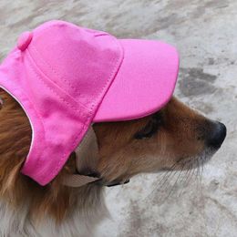 Fundas de asiento de coche para perros, sombrero para el sol para mascotas, sombrero de algodón de ala ancha ajustable a prueba de rayos UV con orejas huecas para perros, rosa y azul