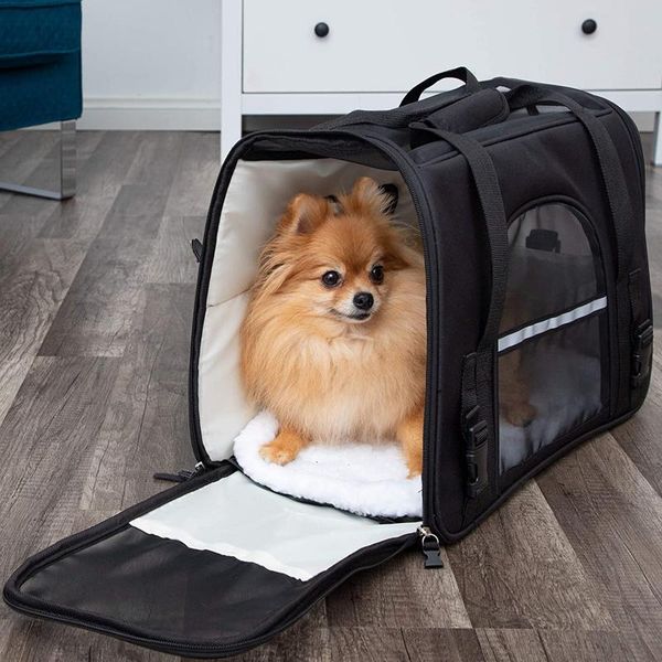 Fundas de asiento de coche para perros, transportadores de lados blandos para gatos y perros, viaje en avión a bordo, debajo de la bolsa de transporte con refuerzo de lana, BedDog DogDog