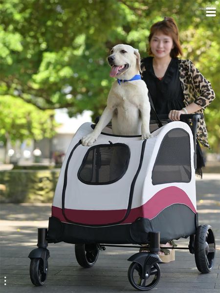 Housses de siège de voiture pour chien Poussette Pet Jogger Wagon Chariot pliable Chariot à 4 roues Poignée réglable Fermeture à glissière Entrée Maille Puits de lumière pour grand moyen