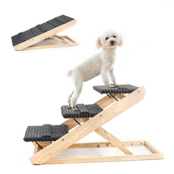Transporteur de chien 2 en 1 escaliers pliables marches en bois pour animaux de compagnie rampes pour chats et petits chiens échelles antidérapantes portables voiture