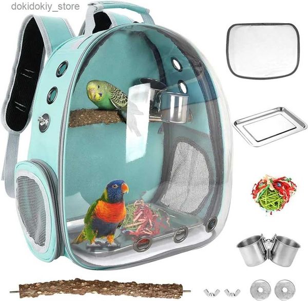 Portador de perros Pájaro de pájaros mochila para mascotas Carrier de viajes de pie de pie jaula de cochatiel con tazón de comida de juguete y bandeja de acero inoxidable L49