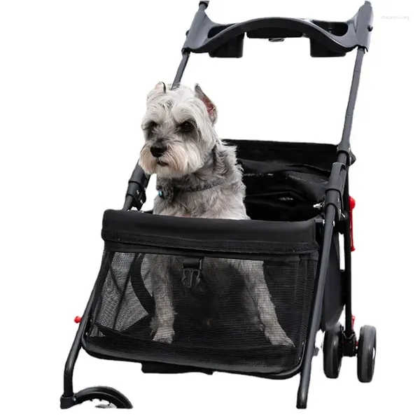 Transportín para perros y gatos, bolsa Universal, cesta para coche de visión grande, polea, cochecito para mascotas, jaula plegable ligera