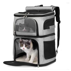 Dog Carrier Double Layer Cat Backpack Puppy Removable Bag For 2 Cats Collapsible Pet Dual Layers Bags Small Medium Kitten Dogs