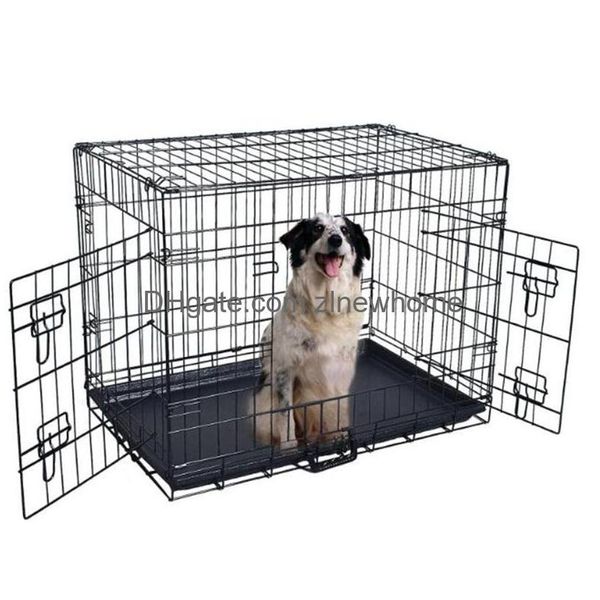 Portador de perros Jaula plegable Casas Perreras Accesorios 2 puertas Alambre Caja para mascotas Caja para gatos Maleta 48 pulgadas Entrega de caída Suministros para el jardín en casa Dhne9