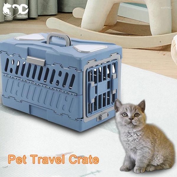 Porte-chien GeerDuo Portable Durable pliable en plastique compagnie aérienne approuvé 2 tailles à côtés durs chat de compagnie voyage chenil caisse Cage