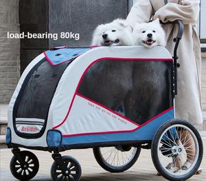 Porte-chien grande poussette pliable pour animaux de compagnie de taille moyenne plusieurs chiens avec roues avant rotatives freins arrière charge 80kg