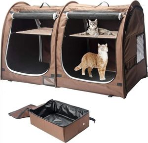 Hondendrager MISSICE PROTABLE TWIN COMPARTIMENT Show House Cat Cage/Condo - Gemakkelijk te vouwen Carry Kennel Comfy Puppy Home Travel Crate