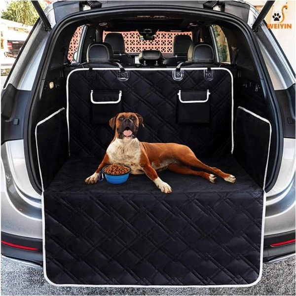 Transportín para perros, alfombrilla para coche para mascotas, antiarañazos, sedán, SUV, maletero, impermeable, 2 bolsas de almacenamiento grandes, funda de asiento antideslizante