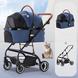 Porte-chien animal de compagnie chiot chat voyage poussette poussette survêtement chariot pliant Teddy Cage quatre roues en plein air