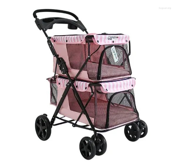 Porte-chien Portable pliant Double couche poussette pour animaux de compagnie pour 2 chiens avec grand espace poussettes doubles à quatre roues vente voyage en plein air