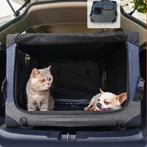 Transportín para perros, asiento de coche para mascotas pequeñas y medianas, jaula de ventilación de cuatro lados, cesta plegable para perros, carrito práctico